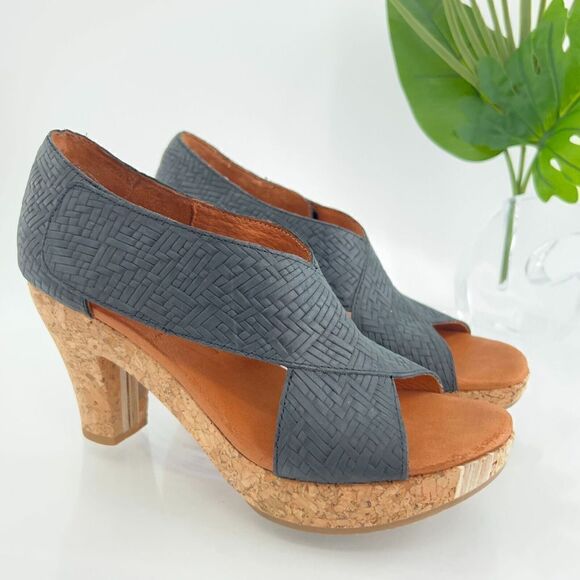 Gentle Souls Sun Dae Sandal Women's Size 6.5 Black Woven Platform Cork Leather - Picture 1 of 16